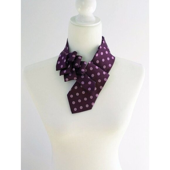 Polka Dot Ascot Scarf - Purple Silk Scarf - Gift For Tie Lovers - Unique Scarf. - Picture 7 of 7